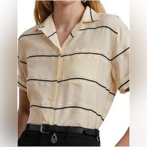 NWT Ralph Lauren Striped Short Sleeve Camp Shirt Button-Down Shirt Women’s Large